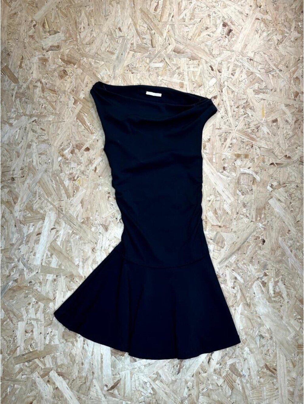Zara Black Off the Shoulder Ruched Mini Dress Womens Size Medium Flared Hem